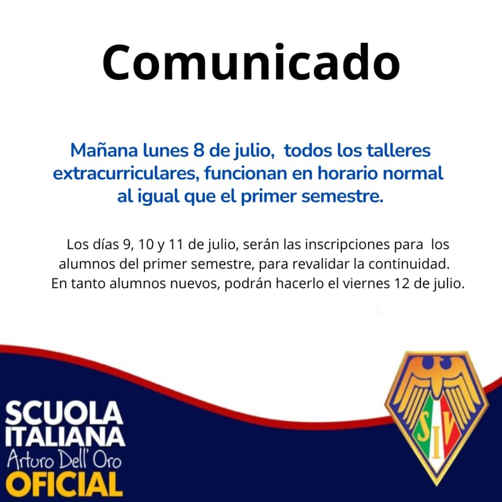Comunicado talleres y horarios extracurriculares segundo semestre.